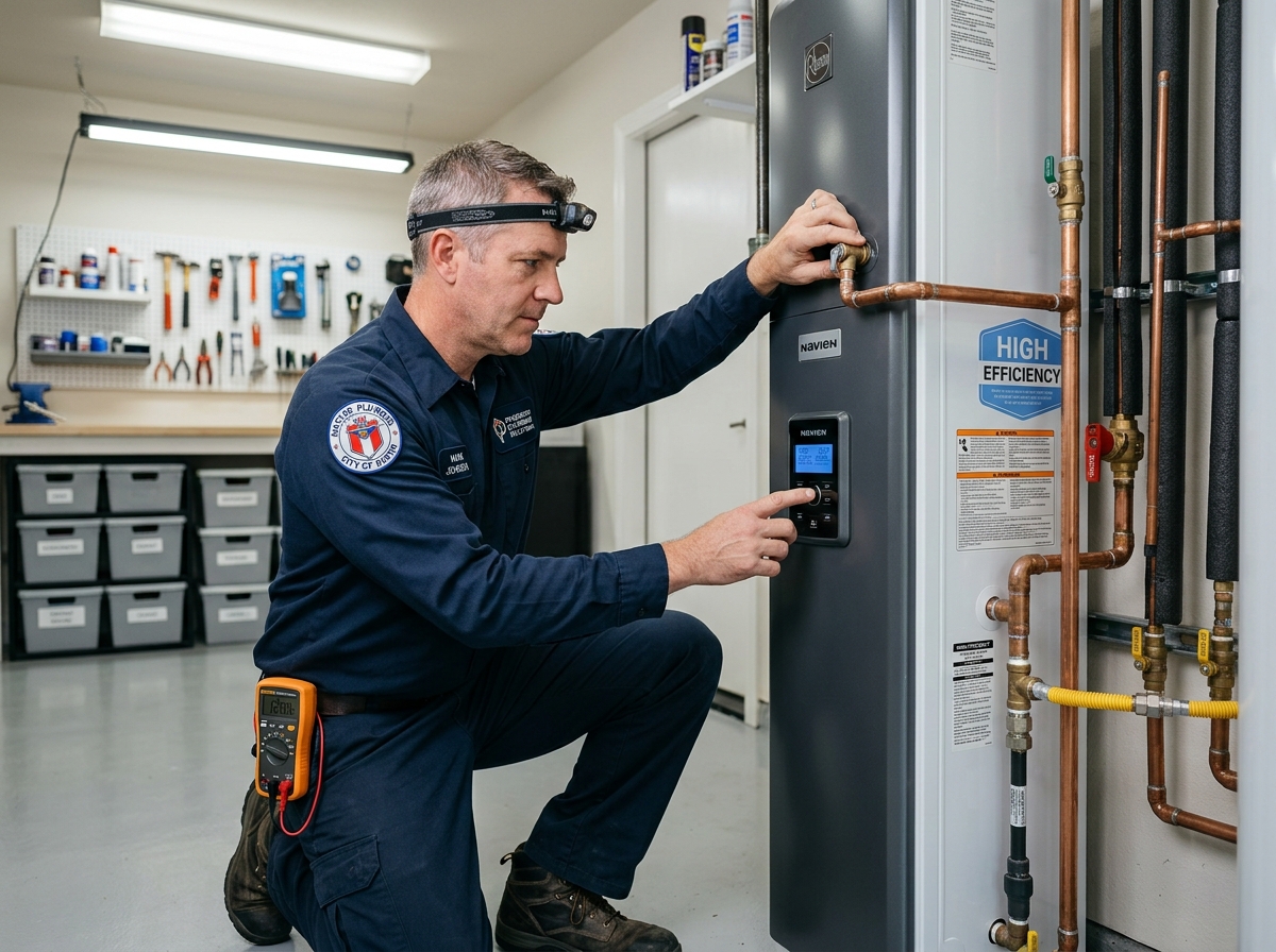 Emergency technician handling Leaking Water Heater